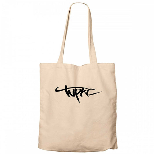 Tupac Logo 2 Krem Fermuarlı Bez Çanta Gabardin