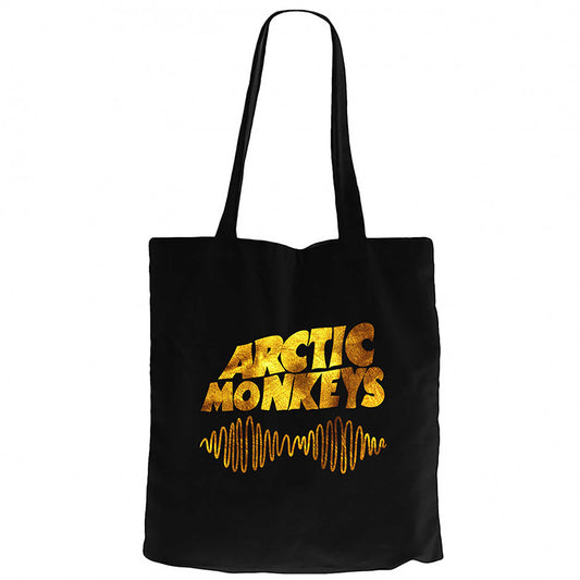 Arctic Monkeys Logo Wave Gold Siyah Fermuarlı Bez Çanta Gabardin