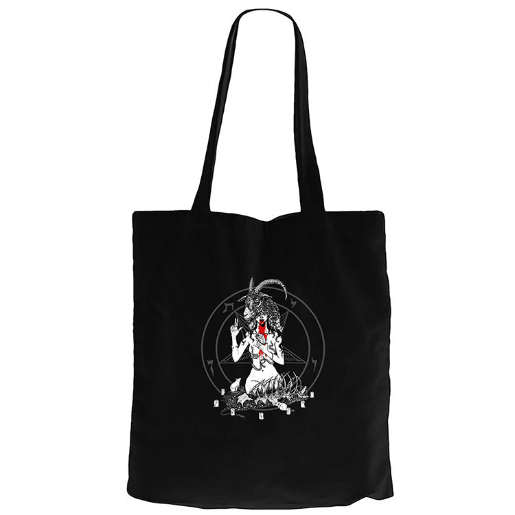 Baphomet Blood Siyah Fermuarlı Bez Çanta Gabardin