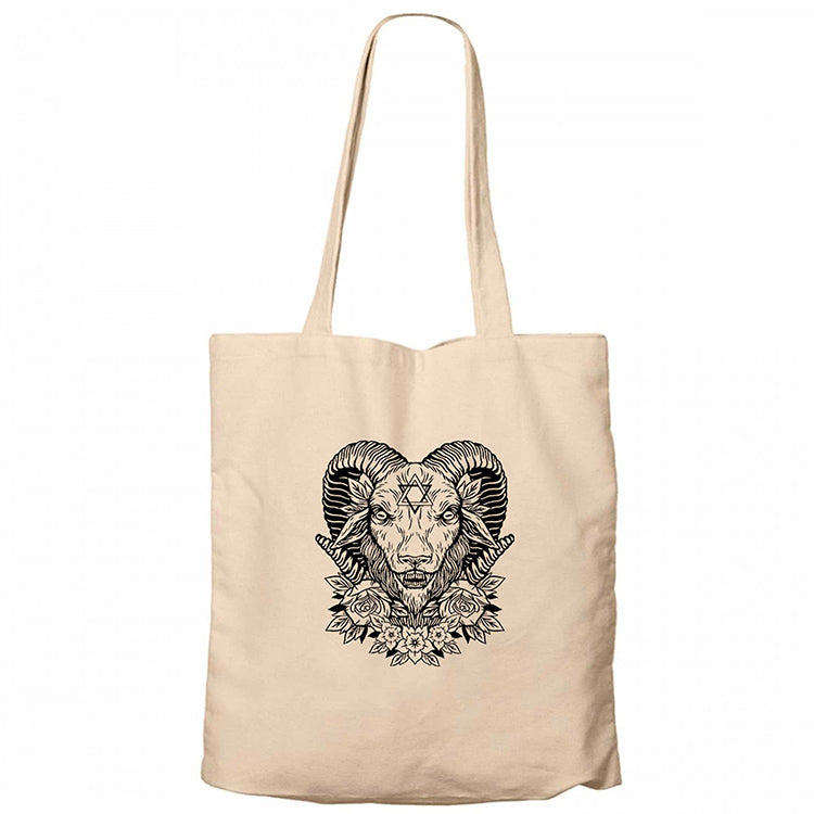 Baphomet Flowers Krem Fermuarlı Bez Çanta Gabardin