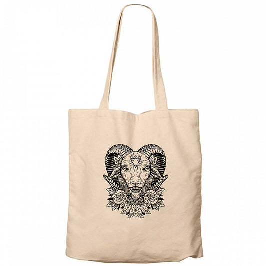 Baphomet Flowers Krem Fermuarlı Bez Çanta Gabardin