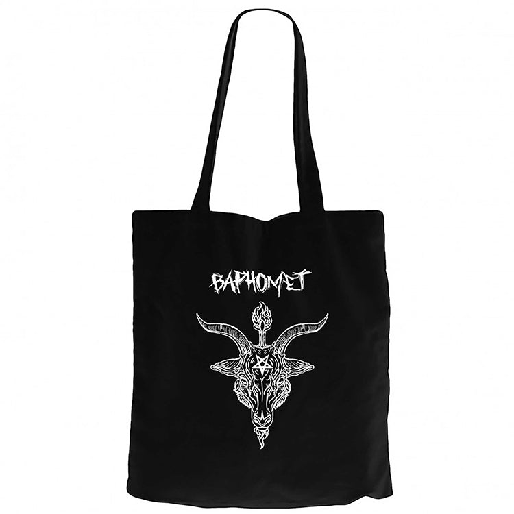 Baphomet Goat Head Siyah Fermuarlı Bez Çanta Gabardin
