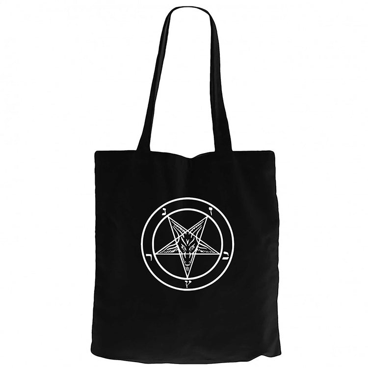 Baphomet Logo Siyah Fermuarlı Bez Çanta Gabardin