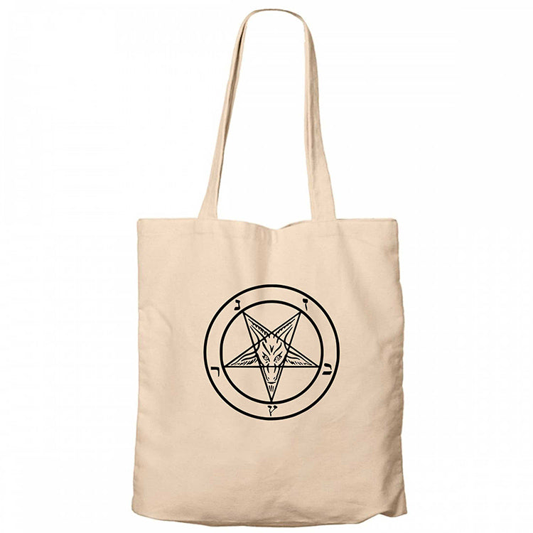 Baphomet Logo 2 Krem Fermuarlı Bez Çanta Gabardin