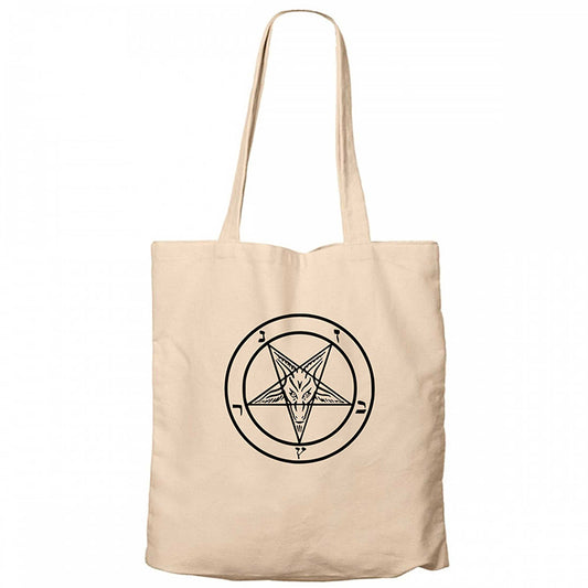 Baphomet Logo 2 Krem Fermuarlı Bez Çanta Gabardin