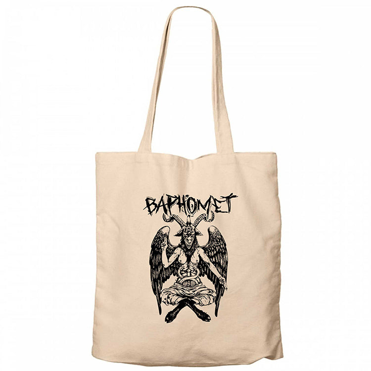 Baphomet Mythological Figure Krem Fermuarlı Bez Çanta Gabardin