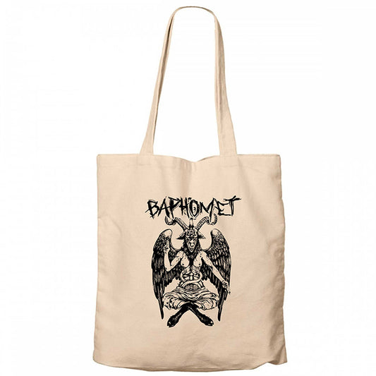 Baphomet Mythological Figure Krem Fermuarlı Bez Çanta Gabardin