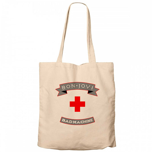 Bon Jovi Bad Machine Krem Fermuarlı Bez Çanta Gabardin