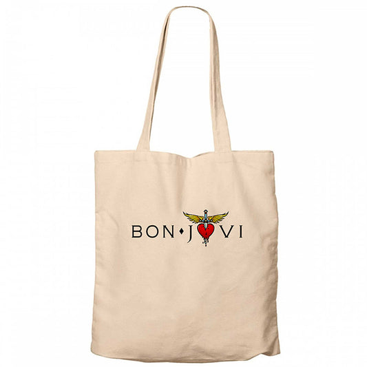 Bon Jovi in Heart Krem Fermuarlı Bez Çanta Gabardin