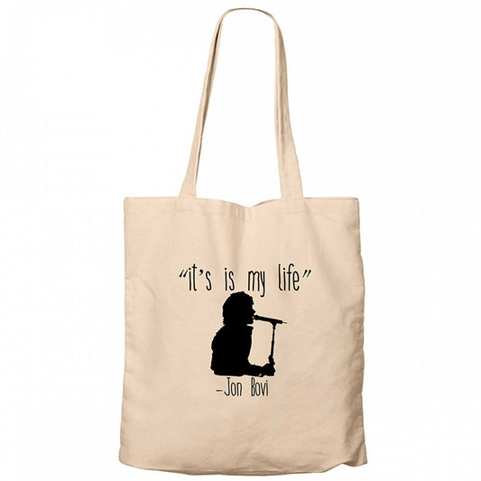 Bon Jovi It's My Life Krem Fermuarlı Bez Çanta Gabardin