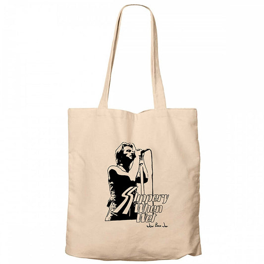 Bon Jovi Slippery When Wet Krem Fermuarlı Bez Çanta Gabardin
