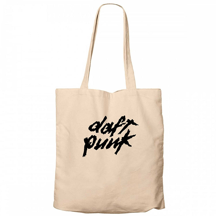 Daft Punk Logo Classic 2 Krem Fermuarlı Bez Çanta Gabardin