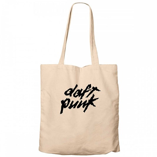 Daft Punk Logo Classic 2 Krem Fermuarlı Bez Çanta Gabardin