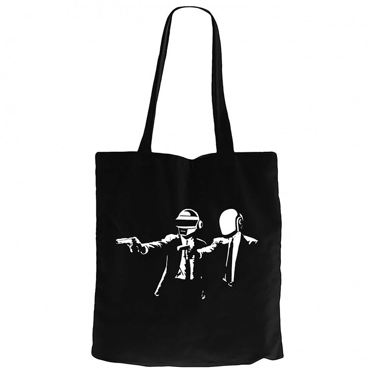 Daft Punk Pulp Fiction Siyah Fermuarlı Bez Çanta Gabardin