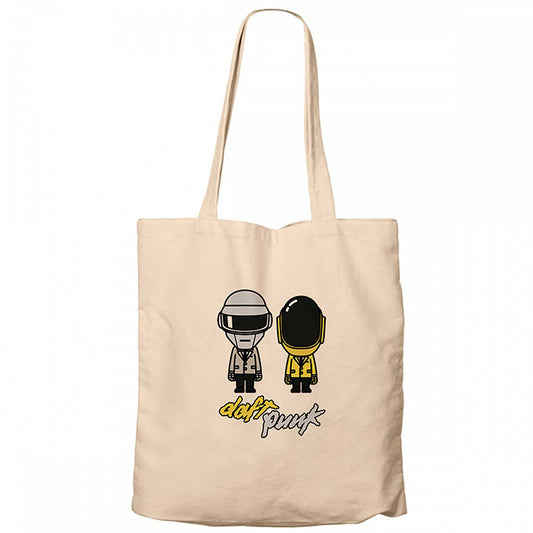 Daft Punk Cartoon Krem Fermuarlı Bez Çanta Gabardin