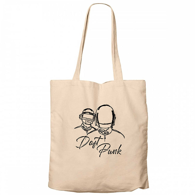 Daft Punk Drawing Krem Fermuarlı Bez Çanta Gabardin