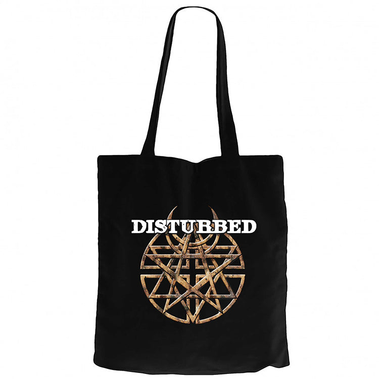 Disturbed Logo 2 Siyah Fermuarlı Bez Çanta Gabardin