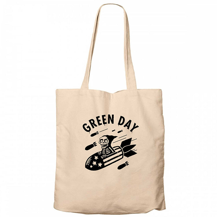 Green Day Skeleton Krem Fermuarlı Bez Çanta Gabardin