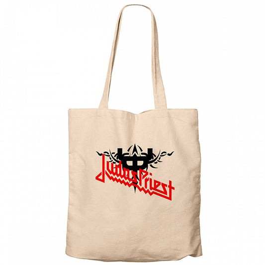 Judas Priest Logo and Figure Krem Fermuarlı Bez Çanta Gabardin