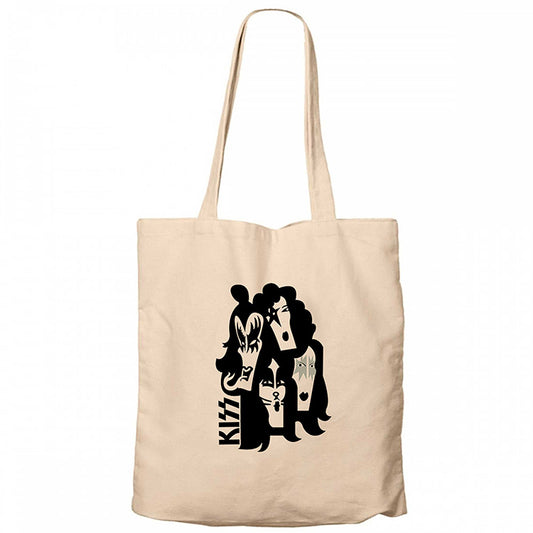 Kiss Cartoon Face Krem Fermuarlı Bez Çanta Gabardin