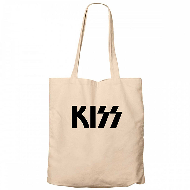 Kiss Logo 2 Krem Fermuarlı Bez Çanta Gabardin