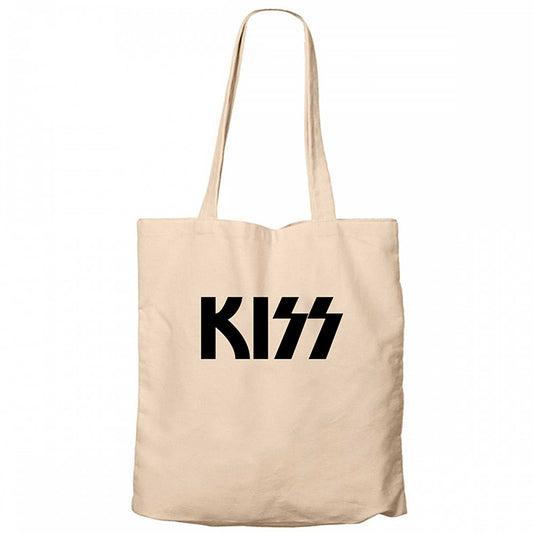 Kiss Logo 2 Krem Fermuarlı Bez Çanta Gabardin