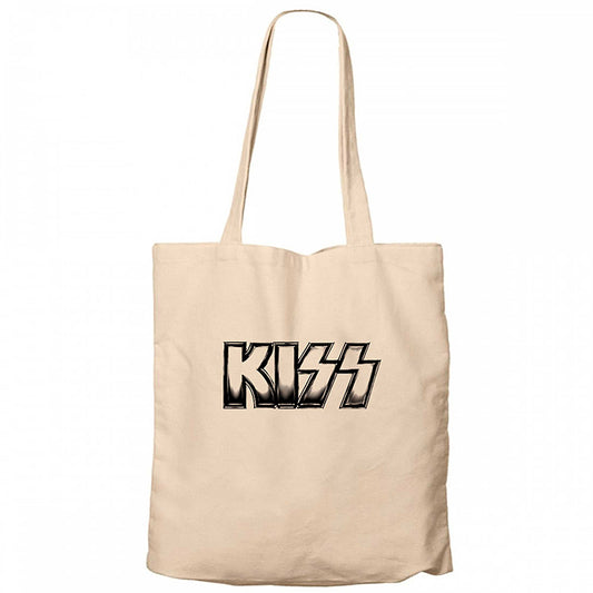 Kiss Metalic Logo Krem Fermuarlı Bez Çanta Gabardin