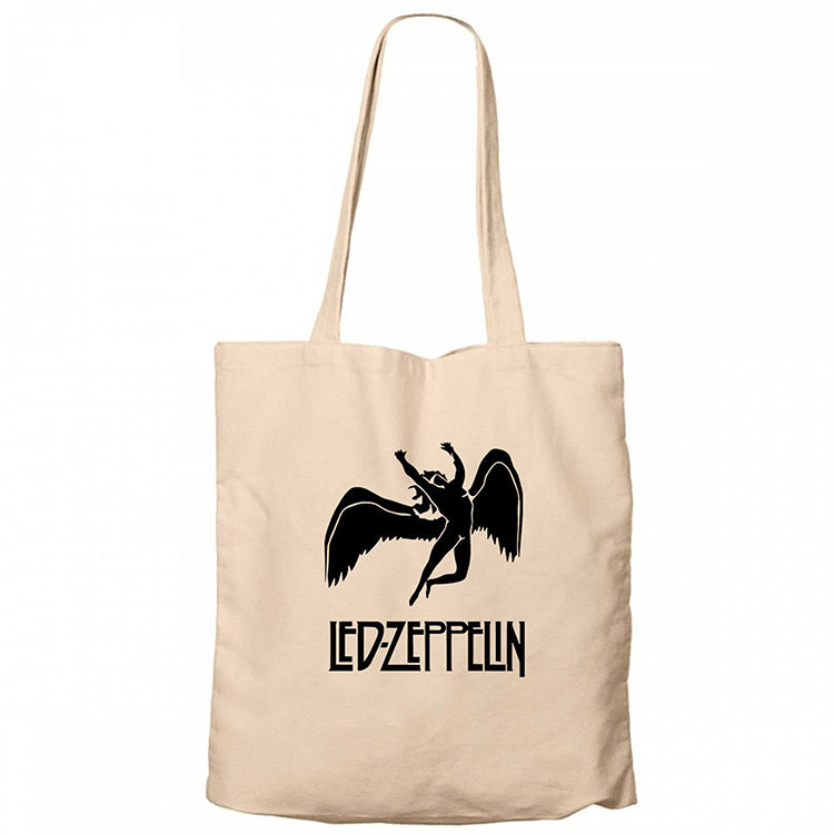 Led Zeppelin Black Angel Krem Fermuarlı Bez Çanta Gabardin