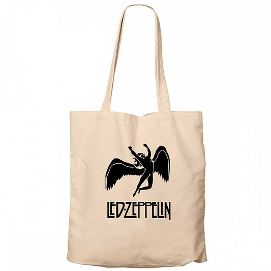 Led Zeppelin Black Angel Krem Fermuarlı Bez Çanta Gabardin