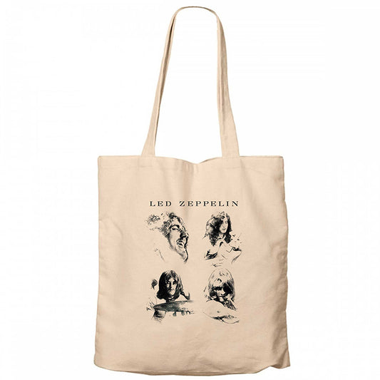 Led Zeppelin The Complete Krem Fermuarlı Bez Çanta Gabardin