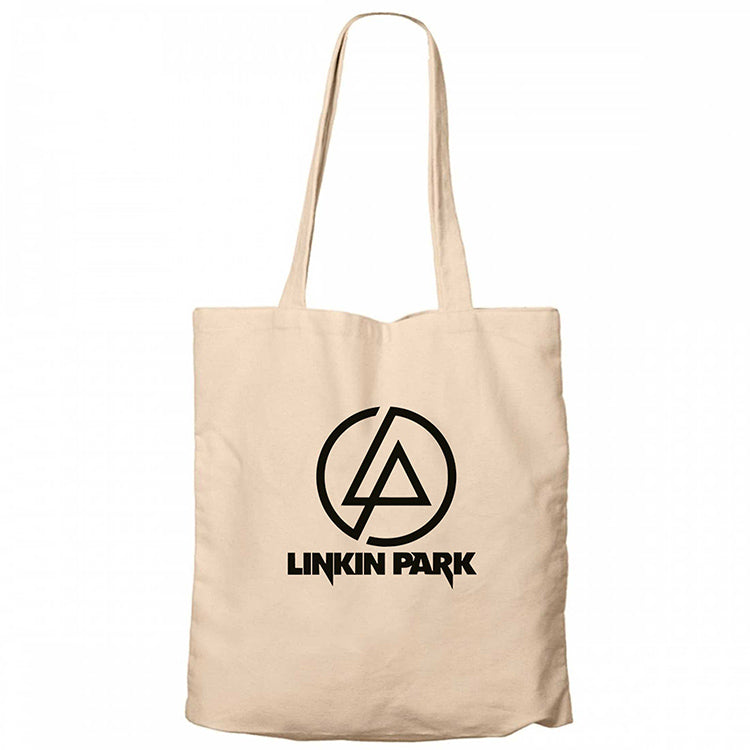 Linkin Park Logo Krem Fermuarlı Bez Çanta Gabardin