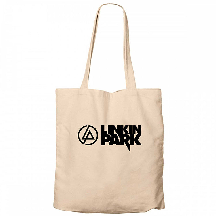 Linkin Park Logo and Text Krem Fermuarlı Bez Çanta Gabardin