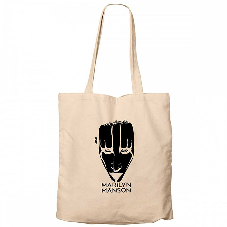 Marilyn Manson Head Krem Fermuarlı Bez Çanta Gabardin