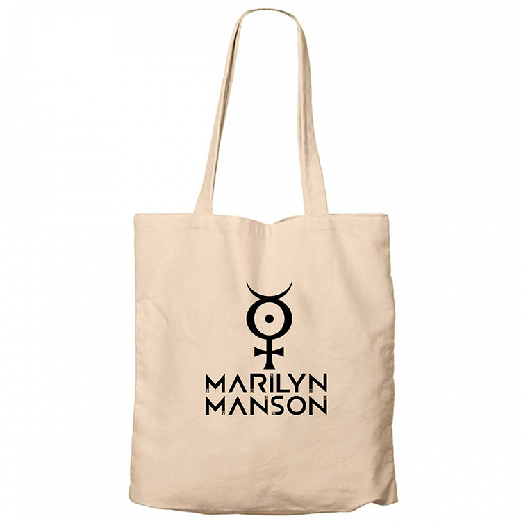 Marilyn Manson Logo 2 Krem Fermuarlı Bez Çanta Gabardin