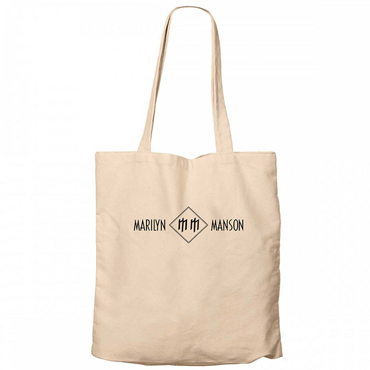 Marilyn Manson Logo and Text Krem Fermuarlı Bez Çanta Gabardin