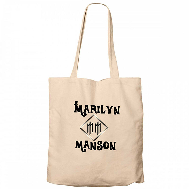 Marilyn Manson Text Krem Fermuarlı Bez Çanta Gabardin