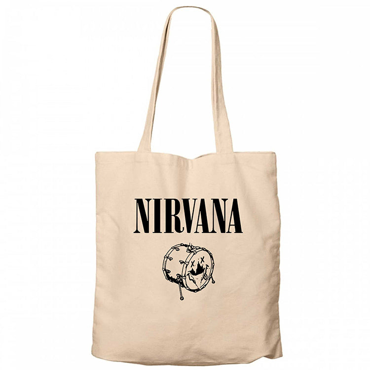 Nirvana Logo Classic Krem Fermuarlı Bez Çanta Gabardin