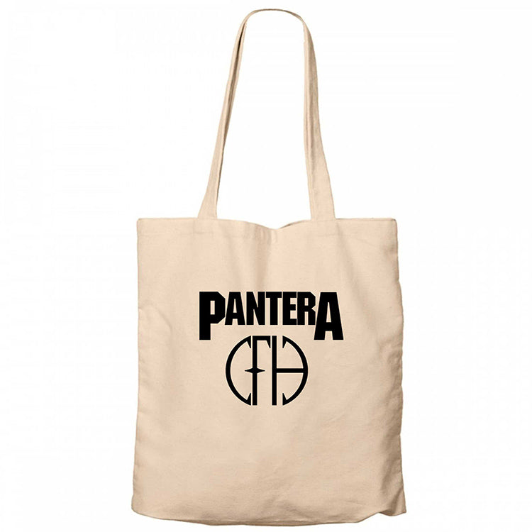 Pantera Logo and Figure Krem Fermuarlı Bez Çanta Gabardin