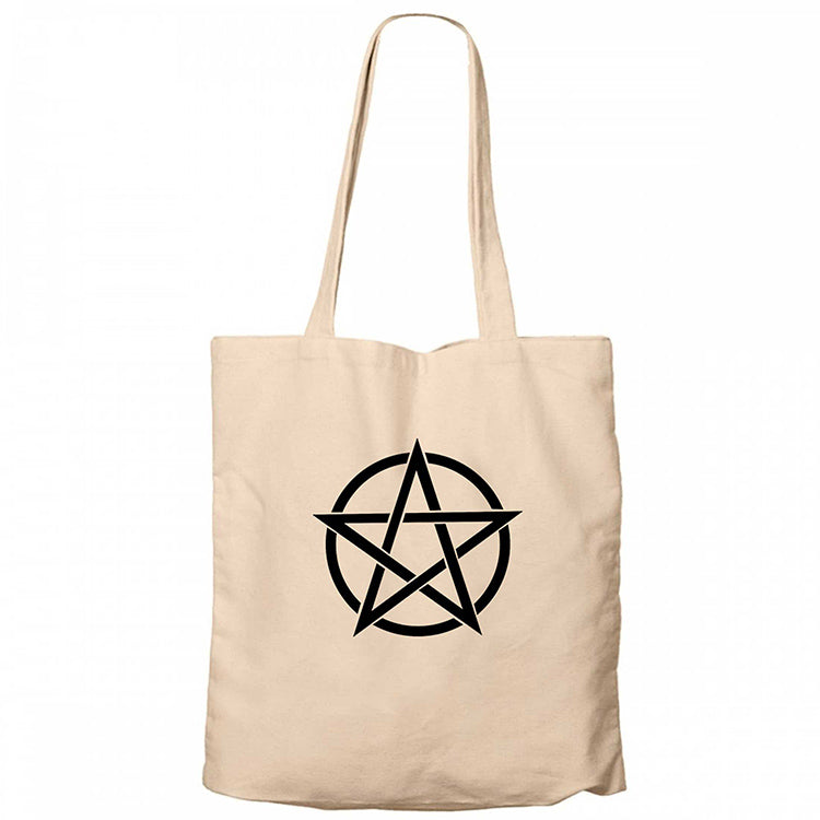 Pentagram Black Star Krem Fermuarlı Bez Çanta Gabardin