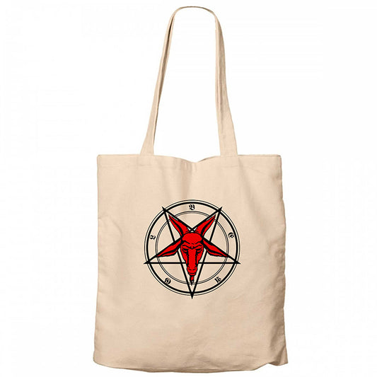 Pentagram Goat Head Krem Fermuarlı Bez Çanta Gabardin