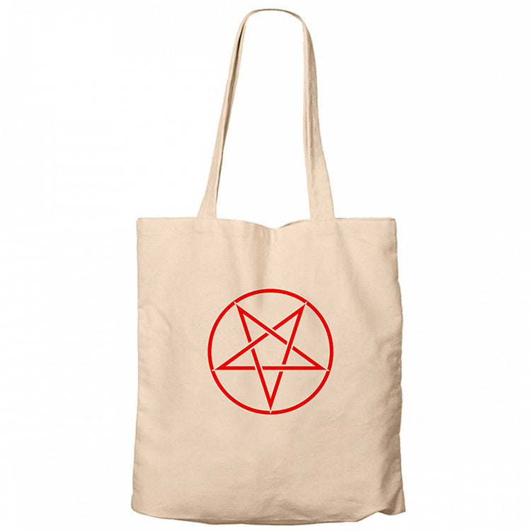 Pentagram Red Star Krem Fermuarlı Bez Çanta Gabardin