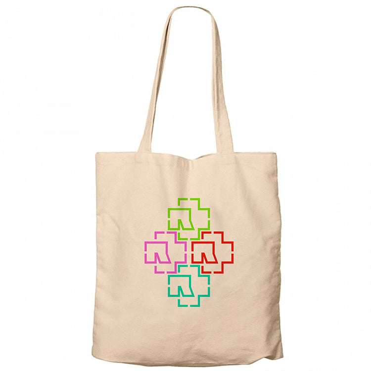 Rammstein Color Logo Krem Fermuarlı Bez Çanta Gabardin