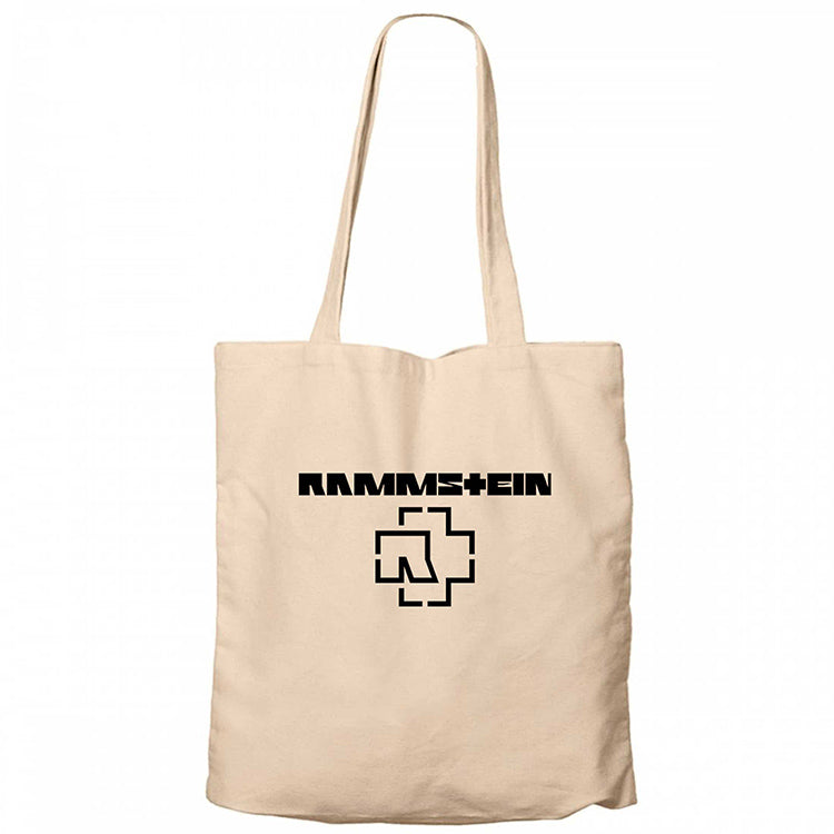 Rammstein Logo 5 Krem Fermuarlı Bez Çanta Gabardin