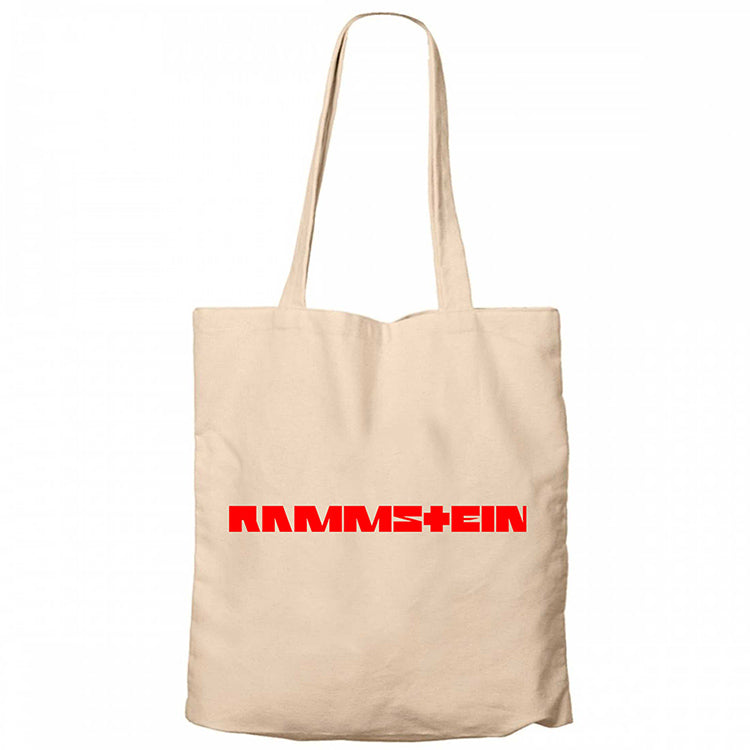 Rammstein Text Red Krem Fermuarlı Bez Çanta Gabardin
