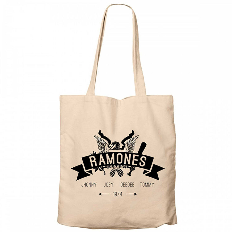 Ramones 1974 Krem Fermuarlı Bez Çanta Gabardin