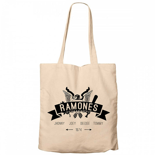 Ramones 1974 Krem Fermuarlı Bez Çanta Gabardin