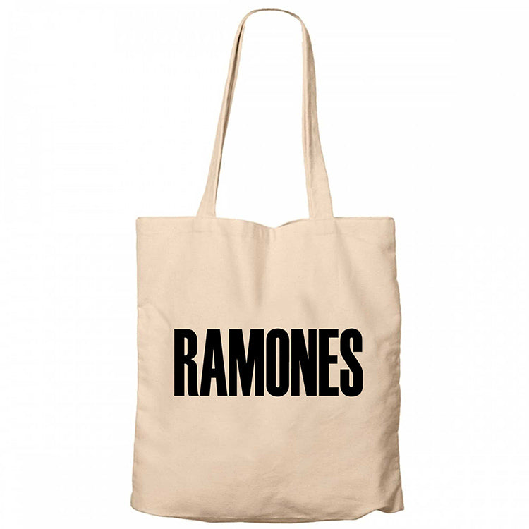 Ramones Text Krem Fermuarlı Bez Çanta Gabardin