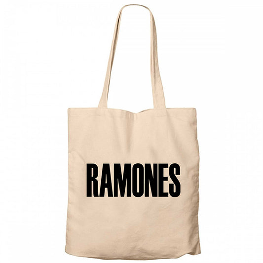 Ramones Text Krem Fermuarlı Bez Çanta Gabardin