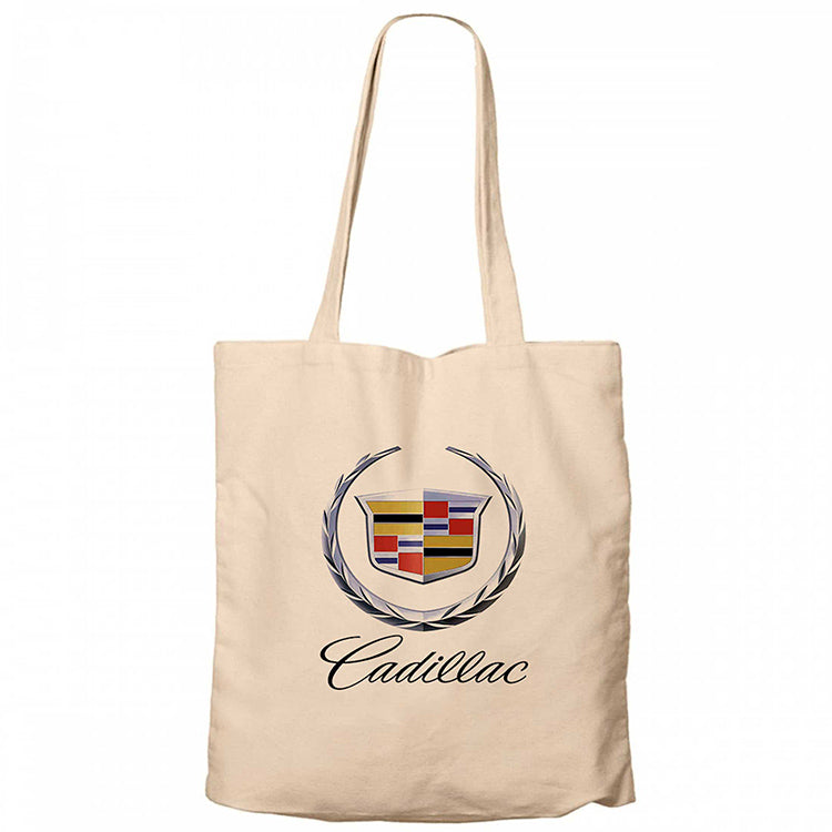 Cadillac Logo Krem Fermuarlı Bez Çanta Gabardin