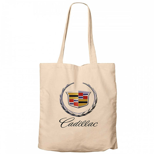 Cadillac Logo Krem Fermuarlı Bez Çanta Gabardin